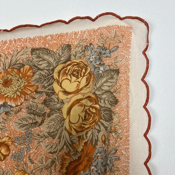 Vintage 50s 60s Floral Rectangular Tablecloth Orange White Yellow MCM 55 x 72 - Picture 7 of 9